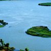 just outside the city of bahar dar water flows calmly at the mouth of lake tana